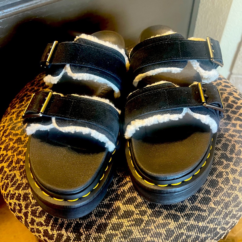 Dr. Marten platform sandals with Sherpa